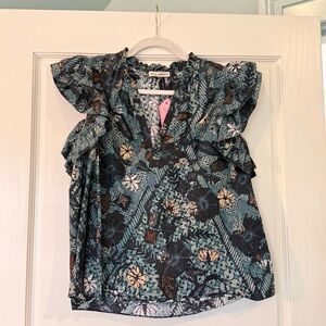 Ulla Johnson Blue and Black Floral Blouse